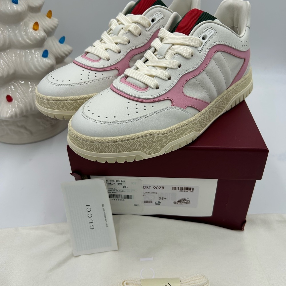 Women's Gucci, Re-web leather sneakers white and pink size 38.5 made in Italy - Picture 5 of 11